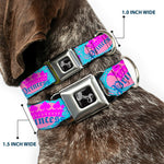 Dog Bone Seatbelt Buckle Collar - Crown Princess Oval Pink/Turquoise