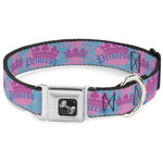 Dog Bone Seatbelt Buckle Collar - Crown Princess Oval Pink/Turquoise