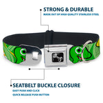 Dog Bone Seatbelt Buckle Collar - Cute Dinosaurs Yellow/Green