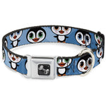 Dog Bone Seatbelt Buckle Collar - Cute Penguins Blue Bubbles