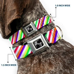 Dog Bone Seatbelt Buckle Collar - Diagonal Stripes White/Multi Neon