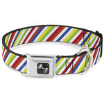 Dog Bone Seatbelt Buckle Collar - Diagonal Stripes White/Multi Neon