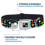 Dog Bone Seatbelt Buckle Collar - Diamonds Black/Multi Color