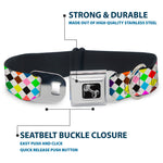 Dog Bone Seatbelt Buckle Collar - Diamonds White/Multi Color