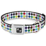 Dog Bone Seatbelt Buckle Collar - Diamonds White/Multi Color