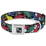 Dog Bone Seatbelt Buckle Collar - Dinosaurs/Paint Splatter Black/White/Multi Color