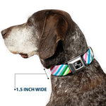 Dog Bone Seatbelt Buckle Collar - Diagonal Stripes White/Multi Color