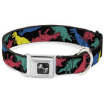 Dog Bone Seatbelt Buckle Collar - Dinosaurs Black/Multi Color
