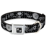 Dog Bone Seatbelt Buckle Collar - DJ Skulls Black/Gray