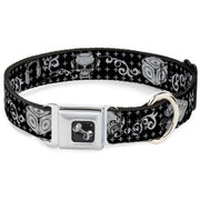 Dog Bone Seatbelt Buckle Collar - DJ Skulls Black/Gray