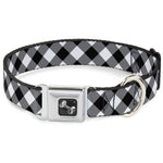 Dog Bone Seatbelt Buckle Collar - Diagonal Buffalo Plaid Black/White