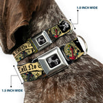 Dog Bone Seatbelt Buckle Collar - Dead Men Tell No Tales CLOSE-UP Tan