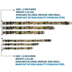 Dog Bone Seatbelt Buckle Collar - Dead Men Tell No Tales CLOSE-UP Tan