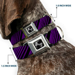 Dog Bone Seatbelt Buckle Collar - Diagonal Stripes Black/Purple