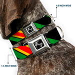 Dog Bone Seatbelt Buckle Collar - Diagonal Stripes Black/Green/Yellow/Red