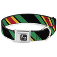 Load image into Gallery viewer, Dog Bone Seatbelt Buckle Collar - Diagonal Stripes Black/Green/Yellow/Red