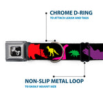 Dog Bone Seatbelt Buckle Collar - Dinosaur Silhouette Black/Multi Color