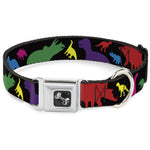 Dog Bone Seatbelt Buckle Collar - Dinosaur Silhouette Black/Multi Color