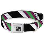 Dog Bone Seatbelt Buckle Collar - Diagonal Stripes Black/White/Pink/Green