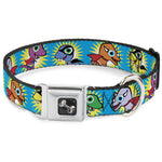 Dog Bone Seatbelt Buckle Collar - Dinosaur Superhero Baby Blue