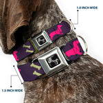 Dog Bone Seatbelt Buckle Collar - Dachshunds & Bones Purple/Fuchsia/Green