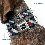 Dog Bone Seatbelt Buckle Collar - Diamond Plaid Blues/Khaki/Red