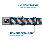 Dog Bone Seatbelt Buckle Collar - Diamond Plaid Blues/Khaki/Red