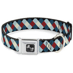 Dog Bone Seatbelt Buckle Collar - Diamond Plaid Blues/Khaki/Red