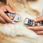 Dog Bone Seatbelt Buckle Collar - Diamond Plaid Grays/Orange
