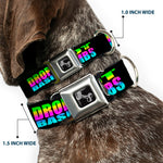 Dog Bone Seatbelt Buckle Collar - DROP BASS NOT BOMBS Black/Rainbow