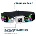 Load image into Gallery viewer, Dog Bone Seatbelt Buckle Collar - DROP BASS NOT BOMBS Black/Rainbow