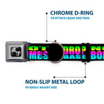 Dog Bone Seatbelt Buckle Collar - DROP BASS NOT BOMBS Black/Rainbow