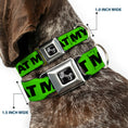 Load image into Gallery viewer, Dog Bone Seatbelt Buckle Collar - DON'T SWEAT MY SWAG Neon Green/Black/Red