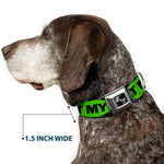 Dog Bone Seatbelt Buckle Collar - DON'T SWEAT MY SWAG Neon Green/Black/Red
