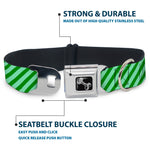 Dog Bone Seatbelt Buckle Collar - Diagonal Stripes Pastel Greens