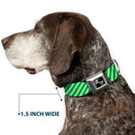 Dog Bone Seatbelt Buckle Collar - Diagonal Stripes Pastel Greens