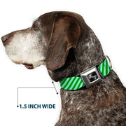 Dog Bone Seatbelt Buckle Collar - Diagonal Stripes Pastel Greens
