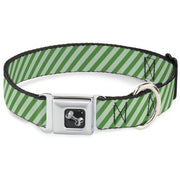 Dog Bone Seatbelt Buckle Collar - Diagonal Stripes Pastel Greens