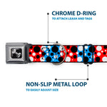 Dog Bone Seatbelt Buckle Collar - Dot Blocks Blue/Red/Black/White