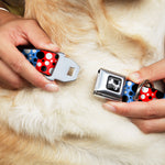 Dog Bone Seatbelt Buckle Collar - Dot Blocks Blue/Red/Black/White