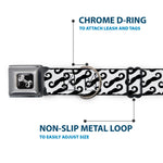 Dog Bone Seatbelt Buckle Collar - Diagonal Handlebar Mustaches White/Black