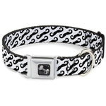 Dog Bone Seatbelt Buckle Collar - Diagonal Handlebar Mustaches White/Black