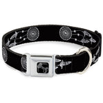 Dog Bone Black/Silver Seatbelt Buckle Collar - Dream Catcher Black/White