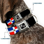 Dog Bone Seatbelt Buckle Collar - Dominican Republic Flags/Black Blocks