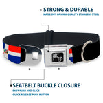 Dog Bone Seatbelt Buckle Collar - Dominican Republic Flags/Black Blocks