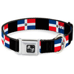 Dog Bone Seatbelt Buckle Collar - Dominican Republic Flags/Black Blocks
