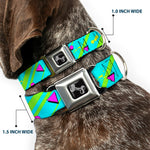 Dog Bone Seatbelt Buckle Collar - Eighties Party Blue/Yellow/Pink