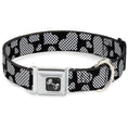 Load image into Gallery viewer, Dog Bone Seatbelt Buckle Collar - Eighties Hearts Black/White