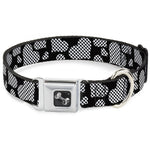 Dog Bone Seatbelt Buckle Collar - Eighties Hearts Black/White