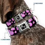 Dog Bone Seatbelt Buckle Collar - Eighties Hearts Black/Fuchsia/White